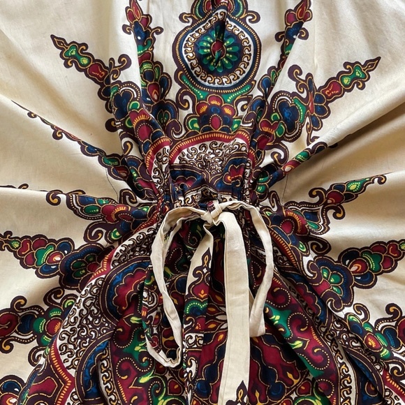 VTG Dashiki African Print Adjustable Waist Gold Maroon Kaftan Kimono Dress O/S - Picture 5 of 11